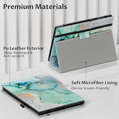 VORI Case for All-New Amazon Kindle Fire HD 10 Tablet (13th/11th Generation 2023/2021 Release) and Fire HD 10 Plus - Slim Folding Stand Folio Cover with Auto Wake/Sleep & Hand Strap, Emerald Marble