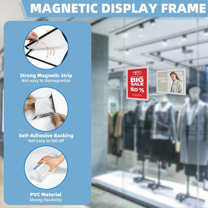 Magnetic Sign Holder 8.5 x 11-5Pcs Durable PVC Magnetic Frames for Refrigerator Reusable Adhesive Frames for Walls Door Window Double Sided Display Magnetic Picture Frame Document Holder