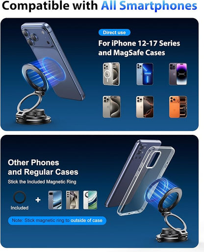 Ultra-Thin Vacuum Gel Magnetic Phone Holder for Car, [95LBS Max Suction] 360° Adjustable [All Zinc-Alloy] Cell Phone Car Mount for MagSafe, Fit for iPhone 17 Pro Max/16/15/14/13/12 & Android