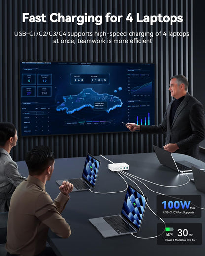480W USB C Charger Block, Rocoren 10-Ports USB C Charging Station for Multiple Devices,PD 100W Type c Gan Fast Charger Station Multi USBC Charging Hub for Laptop MacBook HP iPad iPhone Samsung