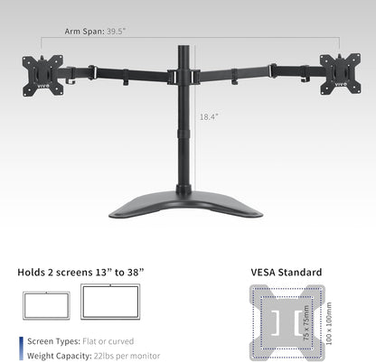 VIVO Dual Ultrawide Monitor Mount, Free-Standing Desk Stand for 2 Screens up to 38 Inches, Heavy-Duty Adjustable Arms, Max VESA 100x100mm, Black, STAND-V038F