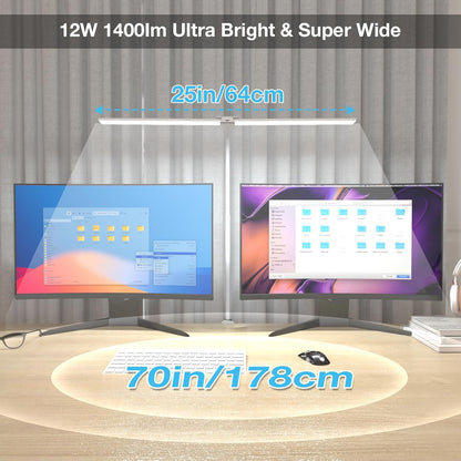 LED Desk Lamp, Double Head Desk Lamps for Home Office, Dimmable 25 Lighting Modes Bright Desk Lighting,12W 1400lm Eye-Caring Architect Table Lamp for Workbench Monitor Reading Study, White