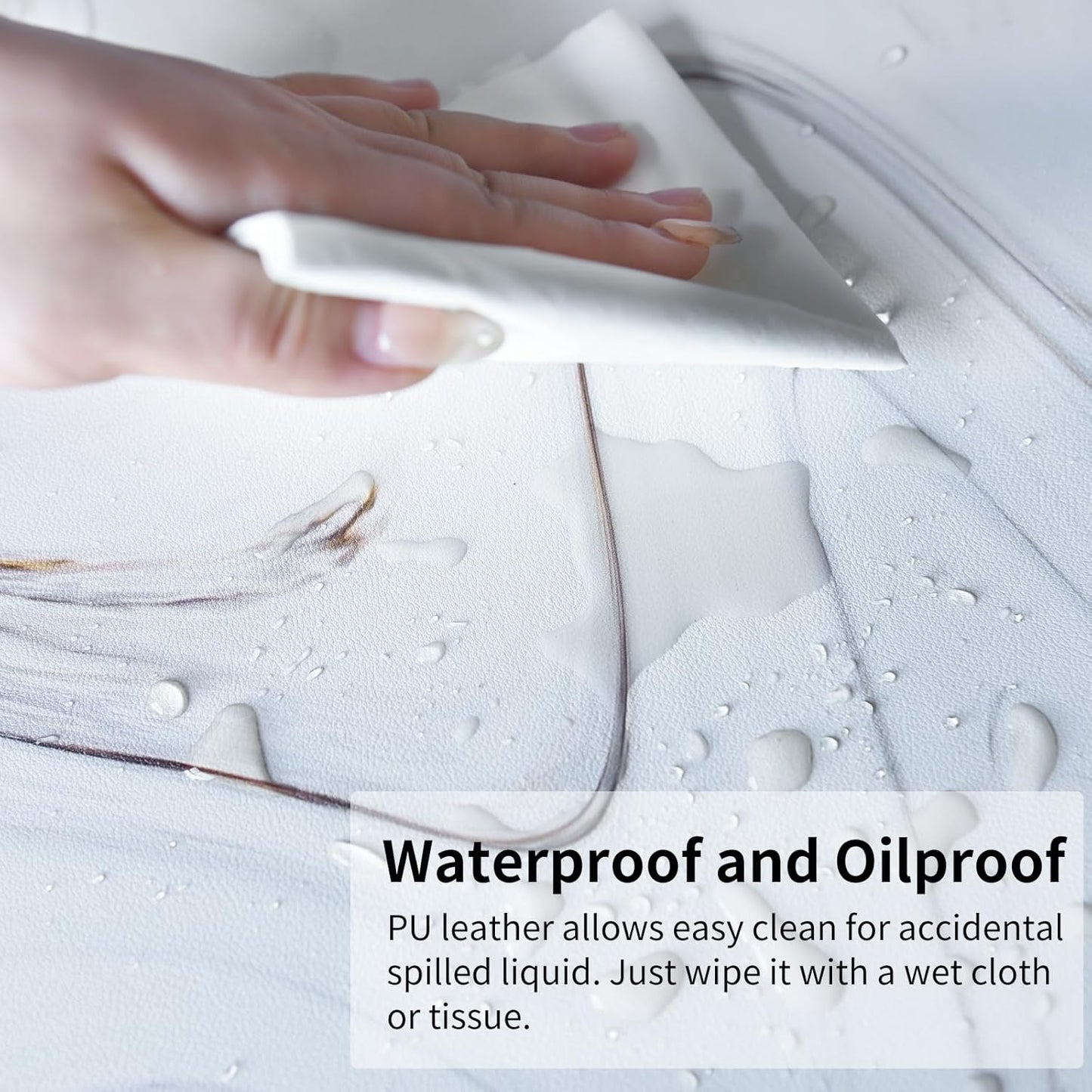 QIYI Large Mouse Pad, Cute Marble White Desk Mat, PU Leather Desk Protector Mousepad, Gold Grey Striped Waterproof Computer Keyboard Gaming Mouse Pads, Non Slip Extended Writing Pad 31.5" x 15.7"