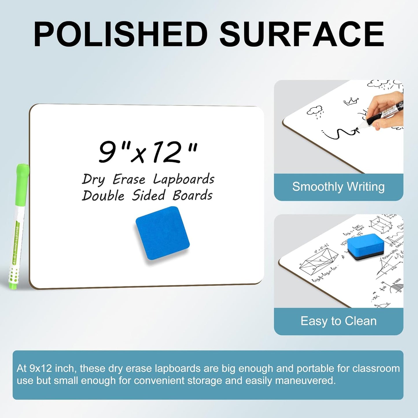 Dry Erase Lapboards Student Pack of 12,9x12 inch Double Sided White Boards,Small Mini White Dry Erase Boards for Students Whiteboards Including Mini Dry Erase Erasers and Colored Markers