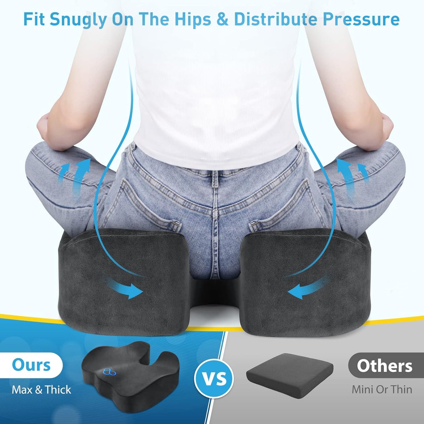 BlissTrends Seat Cushion,Thick Memory Foam Cushions for Office Chair, Car Seat, Airplane, Relieving Pressure Tailbone Sciatica Back Pain for Long Sitting Office Workers, Car Drivers 4.7in Thick Grey