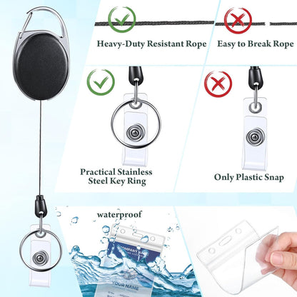 Laumoi 60 Pack Heavy Duty Retractable Badge Holder Reel with Belt Clip Keyring and Waterproof Vertical ID Card Holders for ID Name Card Keychain Badge (Colorful)