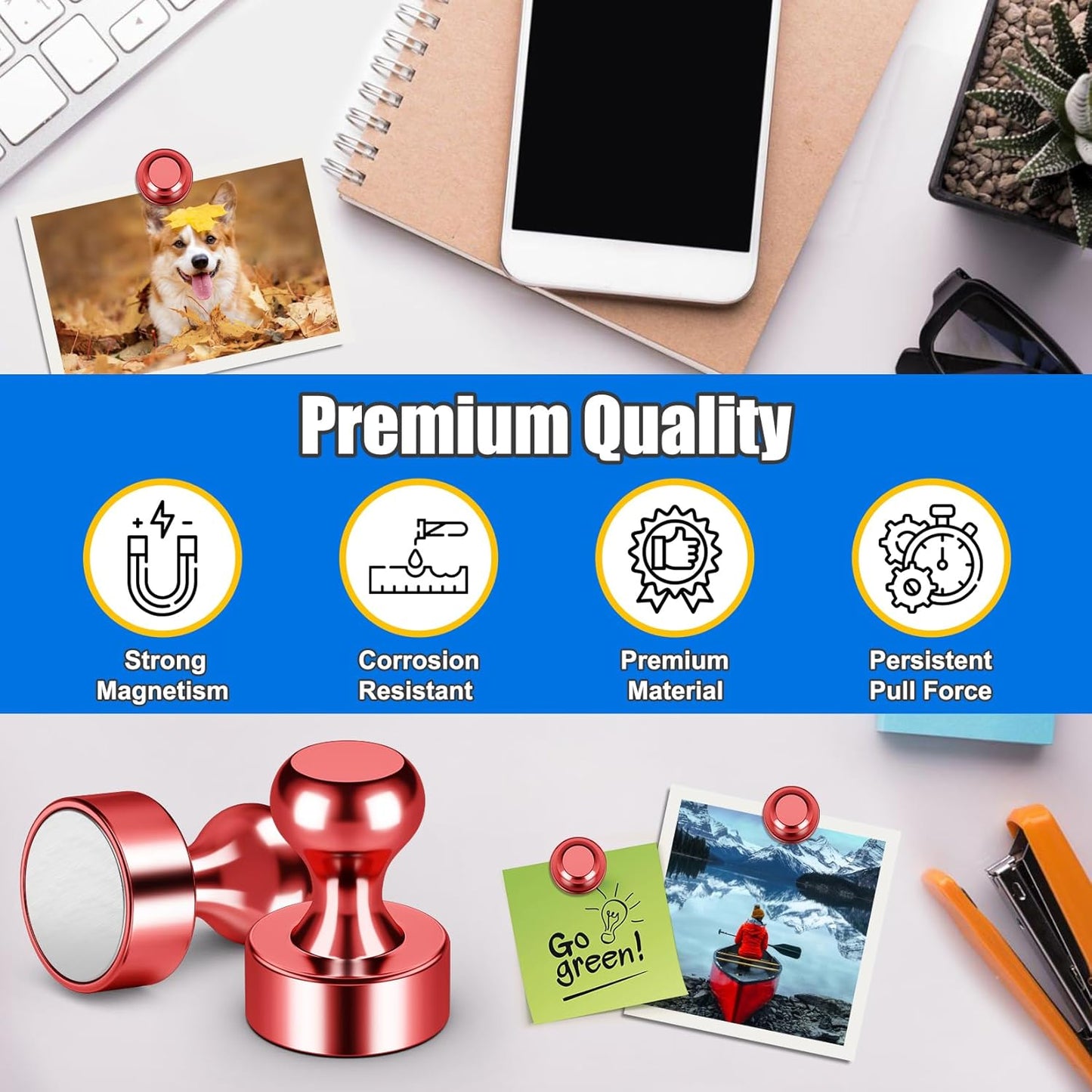 Strong Whiteboard Magnets, Red Metal Kitchen Magnets for Refrigerator, 28 PCS Cute Fridge Magnetic Rare Earth for Kitchen, Office, Gadgets, Locker Accessories, Desk Decor, Shopping List