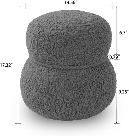 MEETAKING Small Round Foot Stool, Teddy Fabric Footrest Ottoman Stool with Non-Skid Legs, Modern Footstools Step for Couch, Desk, Office, Living Room (Light Brown)