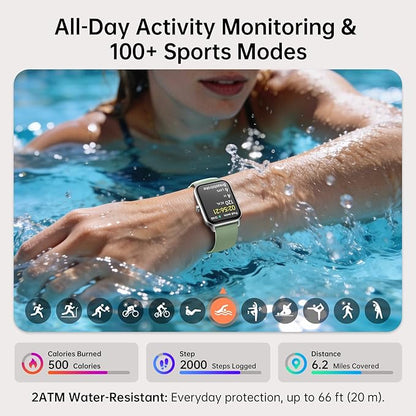 Smart Watches for Women with Alexa & Bluetooth Call,1.85" HD Screen Fitness Tracker,30-Day Battery, Heart Rate/Sleep/SpO2 Monitor,100+ Sports Modes,2ATM Waterproof Smartwatch for Android iPhone(Green)
