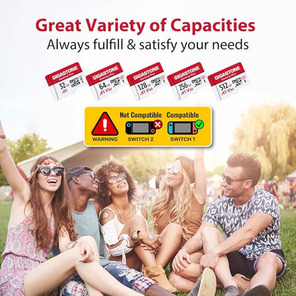 【for Switch 1 Only】 GIGASTONE Micro SD Card 128GB 5-Pack, Gaming Plus, MicroSDXC Memory Card for Nintendo-Switch 1, UHS-I U3 A1 Class 10, up to 100MB/s, with MicroSD to SD Adapter