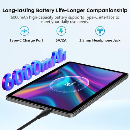 10 Inch Tablet, Android 15 with 24GB RAM + 128GB ROM (1TB Expandable), Octa-Core, 1280x800 IPS HD Touchscreen, 5MP+8MP Dual Camera, 6000mAh, Tablet with Keyboard, Mouse, Widevine L1(Gray)