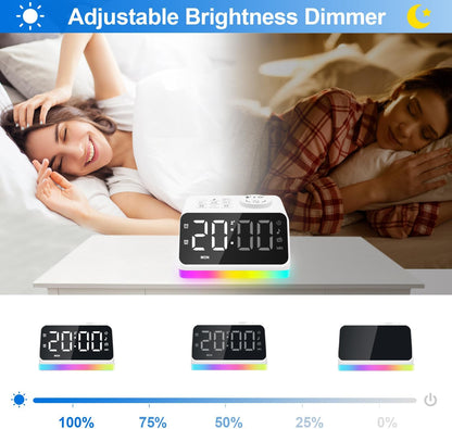 JALL Digital Alarm Clock with FM Radio for Bedroom, 8 Colors Night Light with 2 Charging Port, Sleep Sound Machines with Timer, Dual Alarm, Loud Alarm and Easy to Use for Seniors and Kids as Gift