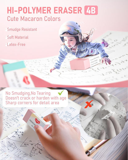 6PCS 0.7mm Mechanical Pencils Set with Case, Cute Pastel Mechanical Pencil with 240PCS HB Lead Refills, 3 Erasers, Aesthetic Back to School Supplies for Student Writing Drawing Sketching