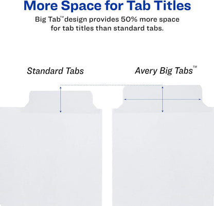 Avery Big Tab Write & Erase Paper Dividers with Gold Reinforcement, 8-Tab Set, White, 6 Sets (21213)