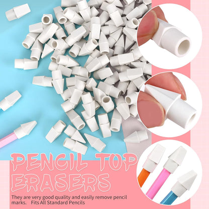 PRALB 200PCS Grayish White Pencil Top Eraser Caps - Compact Bullet Tip Erasers for Home, School & Office Essentials