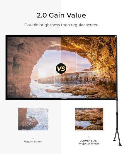 ULTIMEA Outdoor Projector Screen with Stand, 100 inch Anti-Glare Portable Projector Screen, Foldable Indoor Projection Screens 16:9 4K Full HD Movie Screen with Carry Bag for Home Theater