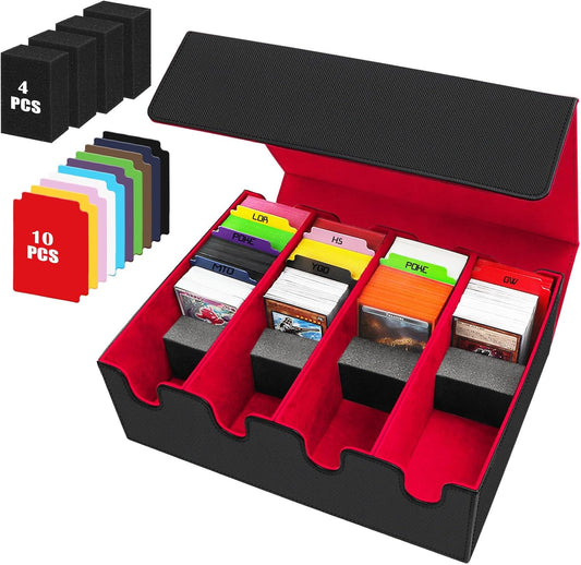 PU Leather Card Storage Box - 2800 Card Deck Case with Magnetic Closure, 10 Dividers & 4 Stoppers, Suitable for MTG, YuGiOh & Sports Cards