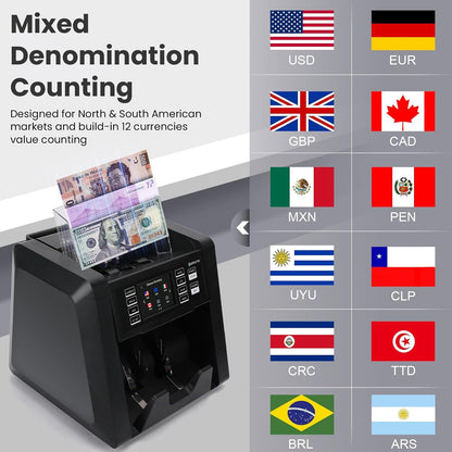 C-N70A Mixed Denomination Money Counter Machine,Value Counting,Multi Currency,CIS/UV/MG/IR Counterfeit Detection Bill Counter,Serial Number,Printer Enabled,Touch Screen,Cash Counter