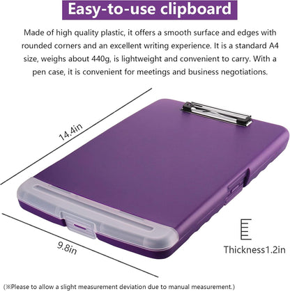 Clipboard with Storage,A4 Binder Clipboards with Pen Holder Nursing Clipboards,Clip Boards 8.5x11 with Storage-Side Open,Storage Clipboard with Low Profile Clip,Clip Board for Office Supplies-Purple