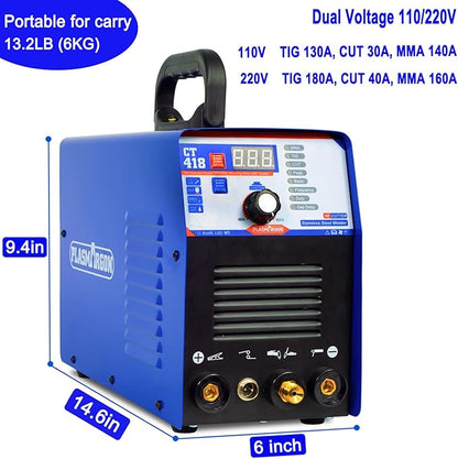 CT418 3-IN-1 110V/220V Multifunctional Plasma Cutter Welder Combo Machine,40A Plasma Cutter/180A Lift TIG/180A Stick Welder,2/5" Clean Cut Digital Display IGBT Plasma Cutting Equipment