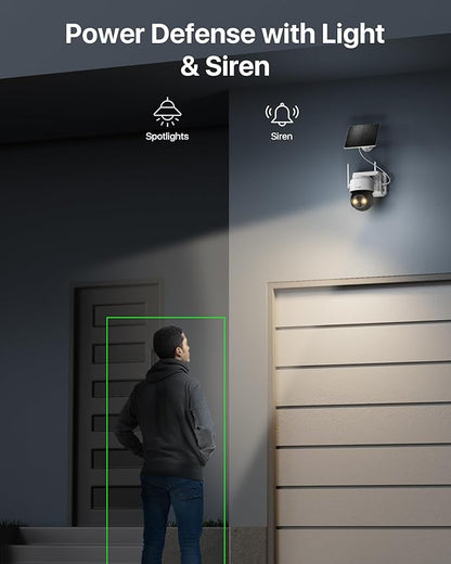 ZOSI C291 4MP Wireless Battery Security Outdoor Camera with Solar Panel, 2.5K 360 View Pan/Tilt Camera, Auto Track, PIR Human Detect, Color Night Vision, 2-Way Talk, Light Siren Alarm,32GB Memory Card