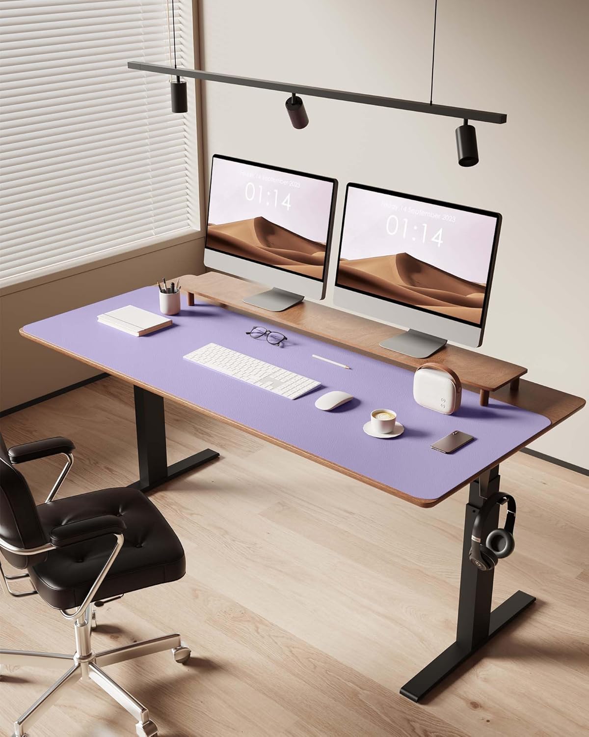 YSAGi Leather Desk Pad Protector, Office Desk Mat, Large Mouse Pad, Non-Slip PU Leather Desk Blotter, Laptop Desk Pad, Waterproof Desk Writing Pad for Office and Home (Light Purple, 47" x 17")