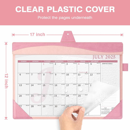 Ospelelf Leather Desk Calendar 2025-2026 Large 12"x17" Monthly Planner Pad with Protective Cover 18 Months July 2025 to Dec 2026 Pink