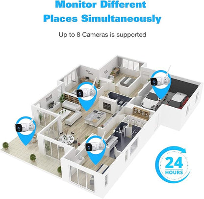 Wireless Security Camera System with 12" Monitor &500GB HDD, 8CH NVR Security Camera System Wireless Outdoor with 4pcs WiFi Cameras, Night Vision 24/7 Recording (500GB HDD+4cam+12" Monitor)