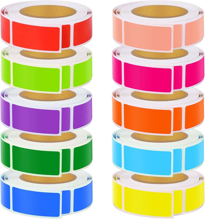 3000 PCS 10 Rolls Rectangular Color Coding Stickers 1.57 x 0.75 Inch Self-Adhesive Color Coding Label 10 Assorted Colors for Inventory and Home Organize, File Classification