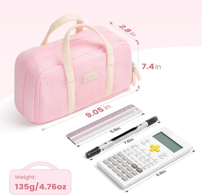 Sooez Large Pencil Case Pouch, Extra Big Pencil Bag with 5 Compartments, Pen Case Wide Opening, Soft Corduroy Pen Bag Organizer with Zipper, Cute Aesthetic School Supplies for Teen Girls, Pink