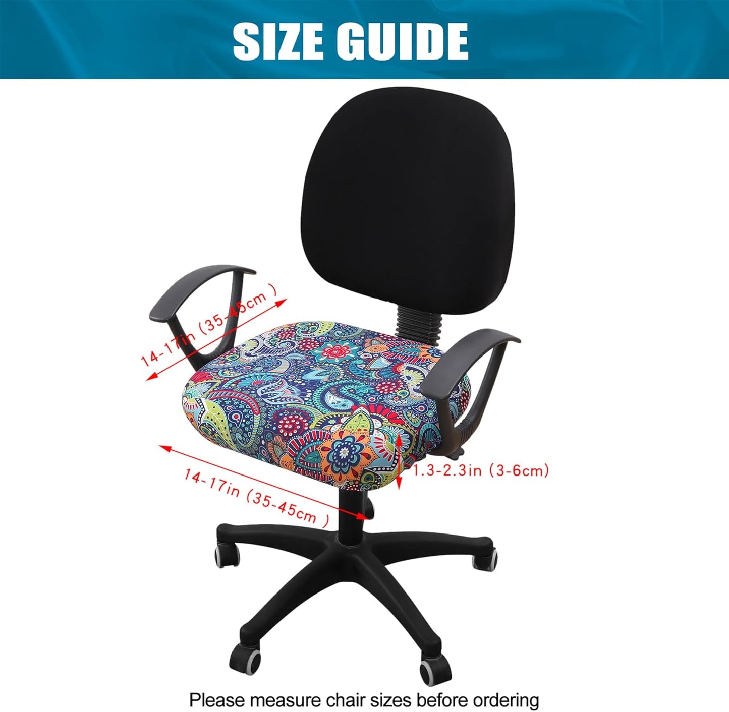 Smiry Printed Office Computer Chair Seat Covers, Stretch Fit Universal Desk Rotating Chair Cover Washable Removable Seat Cushion Protectors - Blue Green
