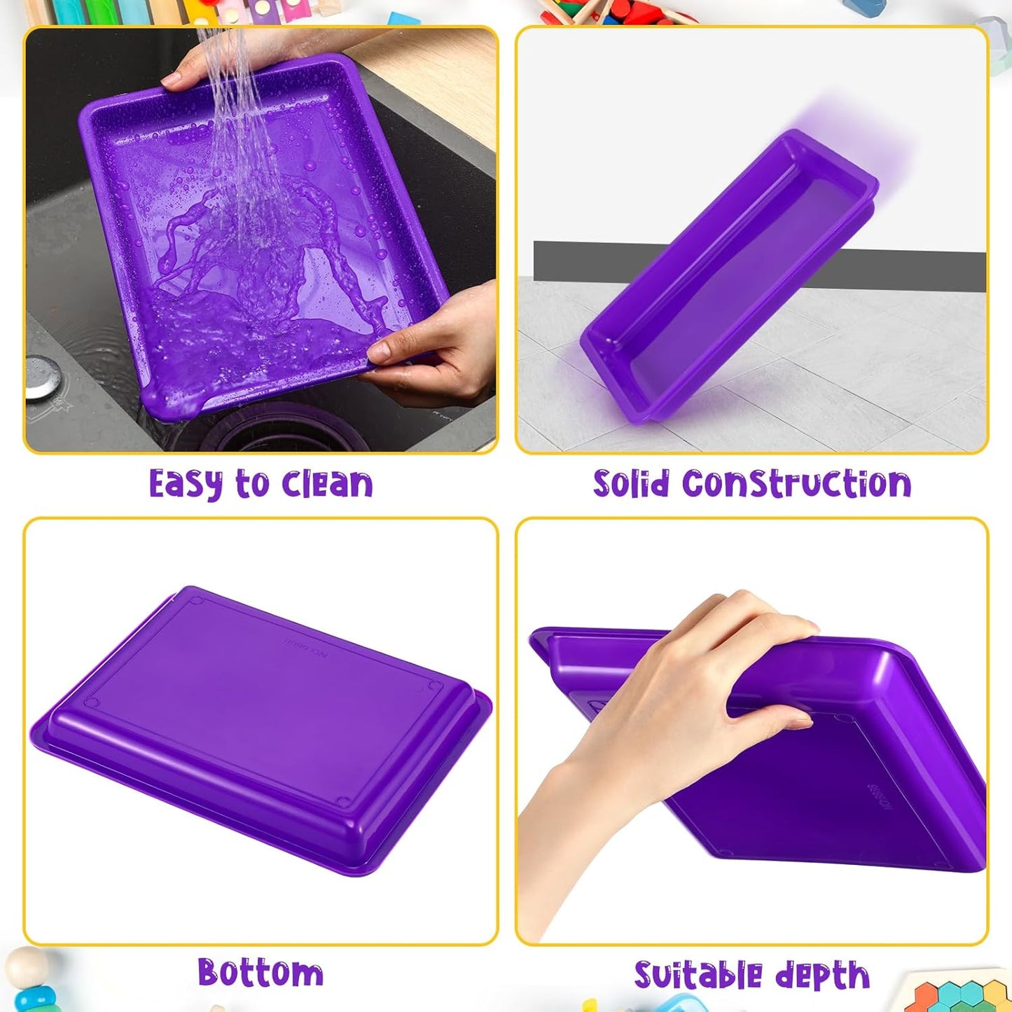 Maitys 24 Pcs Plastic Art Trays 11 x 8.7 x 1 Inch Activity Craft Tray Organizer Serving Tray Stackable Storage Sand Trays for School Painting Beads Crafts DIY Projects(Purple)