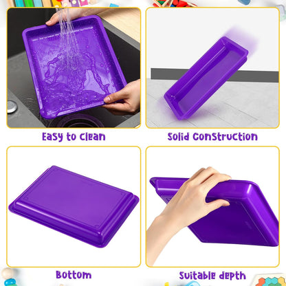 Maitys 24 Pcs Plastic Art Trays 11 x 8.7 x 1 Inch Activity Craft Tray Organizer Serving Tray Stackable Storage Sand Trays for School Painting Beads Crafts DIY Projects(Purple)