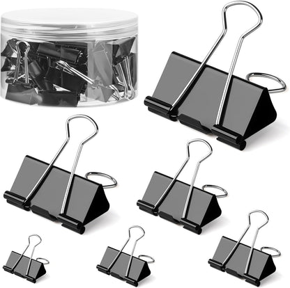 150 PCS Binder Clips Assorted Sizes, Extra Large Medium Small Mini and Micro, Metal Paper Binder Clip Black,Paper Clamps, 6 Sizes for Office, School and Home