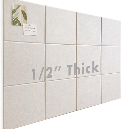 Large Cork Board for Office Wall Decor,48"x36"-12 Pack Felt Wall Tiles with Safe Removable Adhesive Tabs, 1/2" Thick, Felt Bulletin Board Pin Board Cork Boards for Walls - Beige