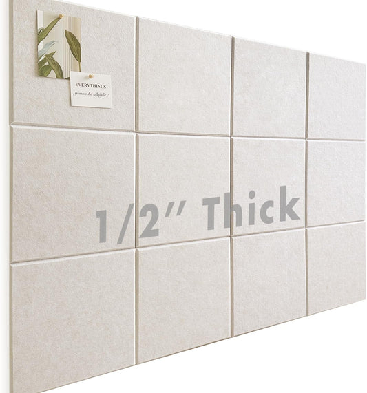 Large Cork Board for Office Wall Decor,48"x36"-12 Pack Felt Wall Tiles with Safe Removable Adhesive Tabs, 1/2" Thick, Felt Bulletin Board Pin Board Cork Boards for Walls - Beige