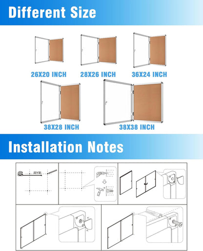 2 Pack 38"x28" Enclosed Bulletin Board, Lockable Weather-Resistant Aluminum Cork Noticeboard for School & Office, Silver Frame w/Cork