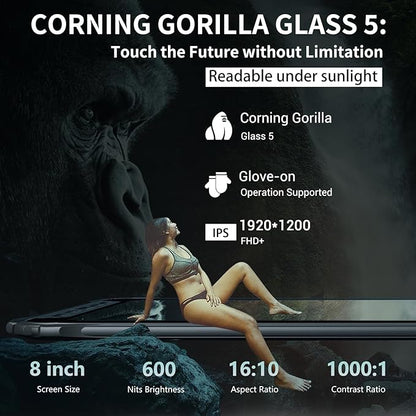 AOZORA K8 Active Rugged Tablet, 8 Inch FHD+ 600nits Glove Touch AT&T/Verizon Network certified PTCRB T-Mobile Unlocked Qualcomm8-Core 12+128GB 20MP night vision+25MP Camera 10200mAh IP68&IP69K/NFC/GPS