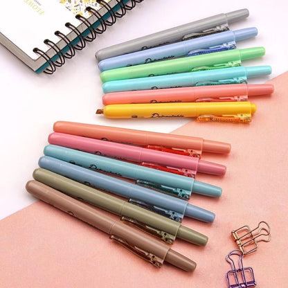 WRITECH Retractable Highlighters Assorted Colors: Chisel Tip Click Aesthetic Highlighter Marker Pens Pack Multi Colored Ink No Bleed Smear for Highlighting Journaling (12ct Mild+Vintage)