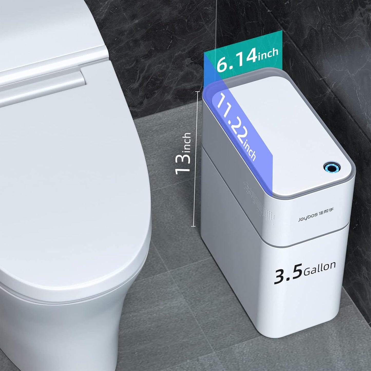 MOPALL Small Bathroom Trash Cans with Lids,Motion Sensor Bathroom Trash Can,Narrow Waterproof Plastic 3.5 Gallon Automatic Adsorption Touchless Garbage Can,White