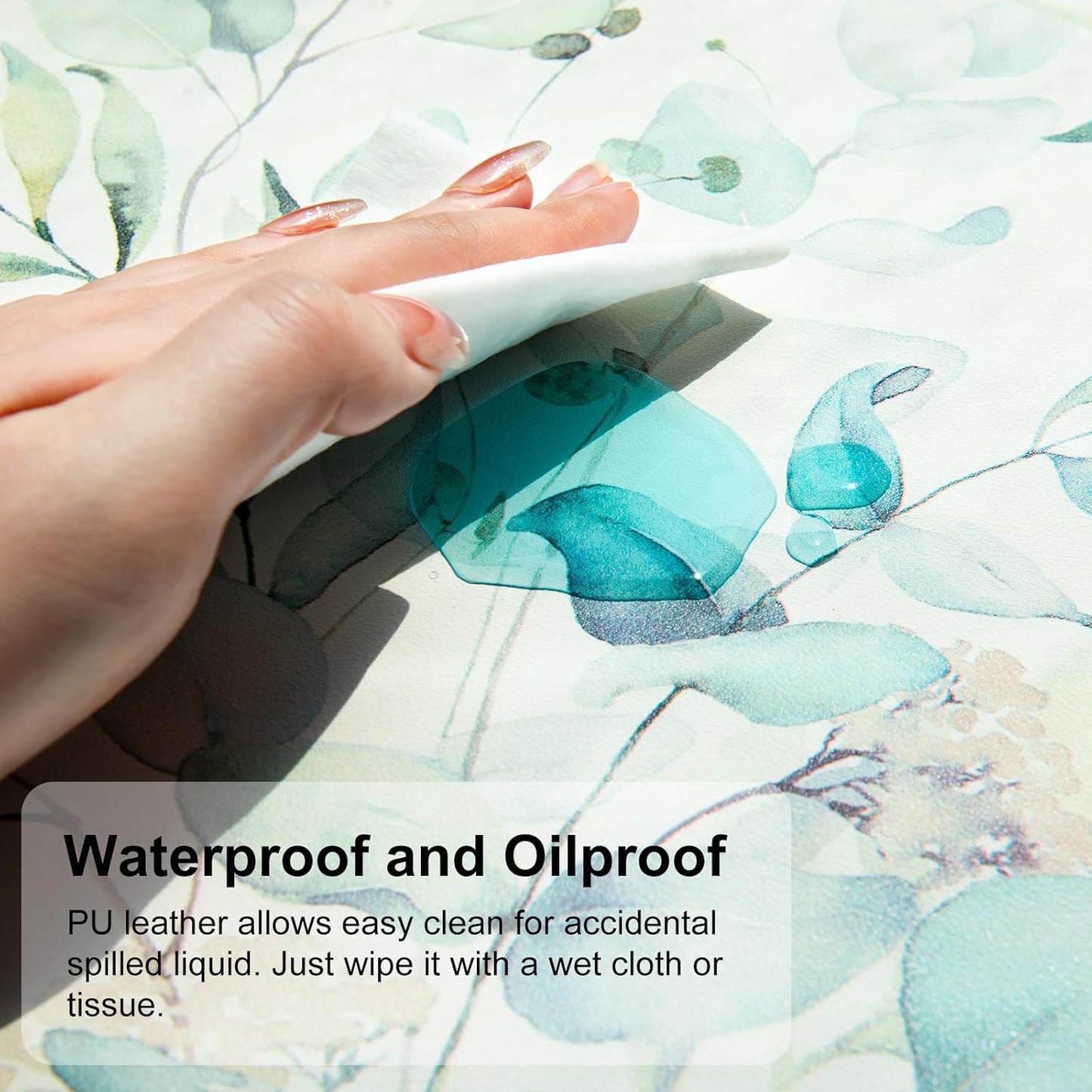 QIYI Large Mouse Pad, Cute Green Leaves Desk Mat for Desktop, Women Girls Office Décor Desk Accessories, PU Leather Waterproof Gaming Mousepad, Eucalyptus Leaf Desk Pad Computer Mat, 31.5" x 11.8"