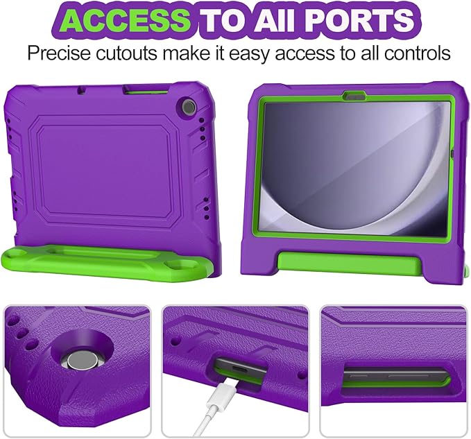 YIHE Kids Case for Samsung Galaxy Tab A11 Plus 2025 & A9 Plus 2023 11 Inch, Shockproof Handle Stand Cover with Built-in Screen Protector, Purple&Green
