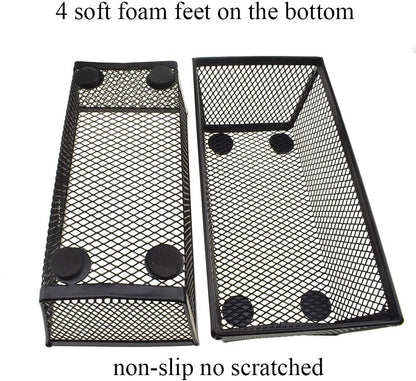 HAHIYO Stackable Mesh Tray Cup 6 x 3 x 2 inches Sturdy Container for Desk Drawer Organizer Collection for Home Office School kitchen Soft Foam Feet No Sharp Edges 2 Pack Black