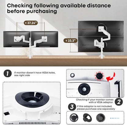 PUTORSEN 17-49”Premium Aluminum Heavy Duty Dual Monitor Arm for Ultrawide Screens up to 44lbs, Vertical Stacked Dual Monitor Desk Mount, Full Motion Dual Vertical Monitor Mount, VESA 75/100, White