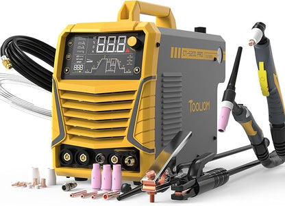 TOOLIOM CUT/HF TIG/Pulse TIG/Spot Welding/Stick 5 in 1 Portable Welding Machine: 50A Air Plasma Cutter, 200A TIG Welder, 180A Stick Welder, with Dual Voltage 110&220V