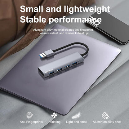 USB Hub, USB 3.0 Hub Aluminum Alloy Ultra Slim USB Splitter, Portable 4 Port USB Extender, USB Hub for Laptop, PC, MacBook, iMac, Surface Pro, Mac Pro, Flash Drive, XPS 【Grey】