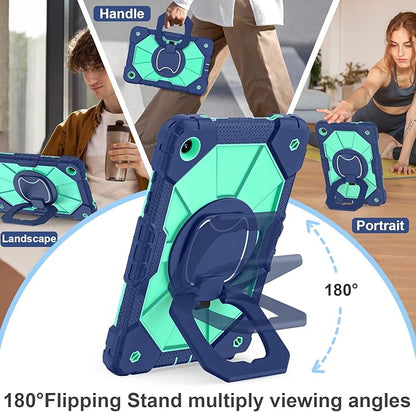 for Galaxy Tab A9 Plus Case 11 Inch, Rugged Case for Samsung Galaxy A9+ Tablet with Screen Protector 360 Rotating Stand Shoulder Strap Pen Holder, 2023 Model(SM-X210/X216/218), Navy Mint