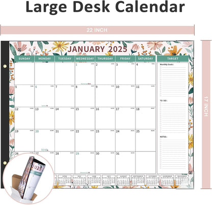 Ospelelf Desk Calendar 2025-2026 Large 22"x17" Monthly Planner Pad with Plastic Cover 18 Months Ditsy Floral