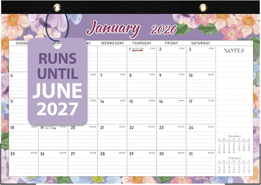 2026 Desk Calendar, Large Desktop/Wall Monthly Calendar 17'' x 12'' School Year Desk Planner for Teacher Family School Office Supplies (Flower-B, 17"x12"(Jan 2026-Jun 2027）)