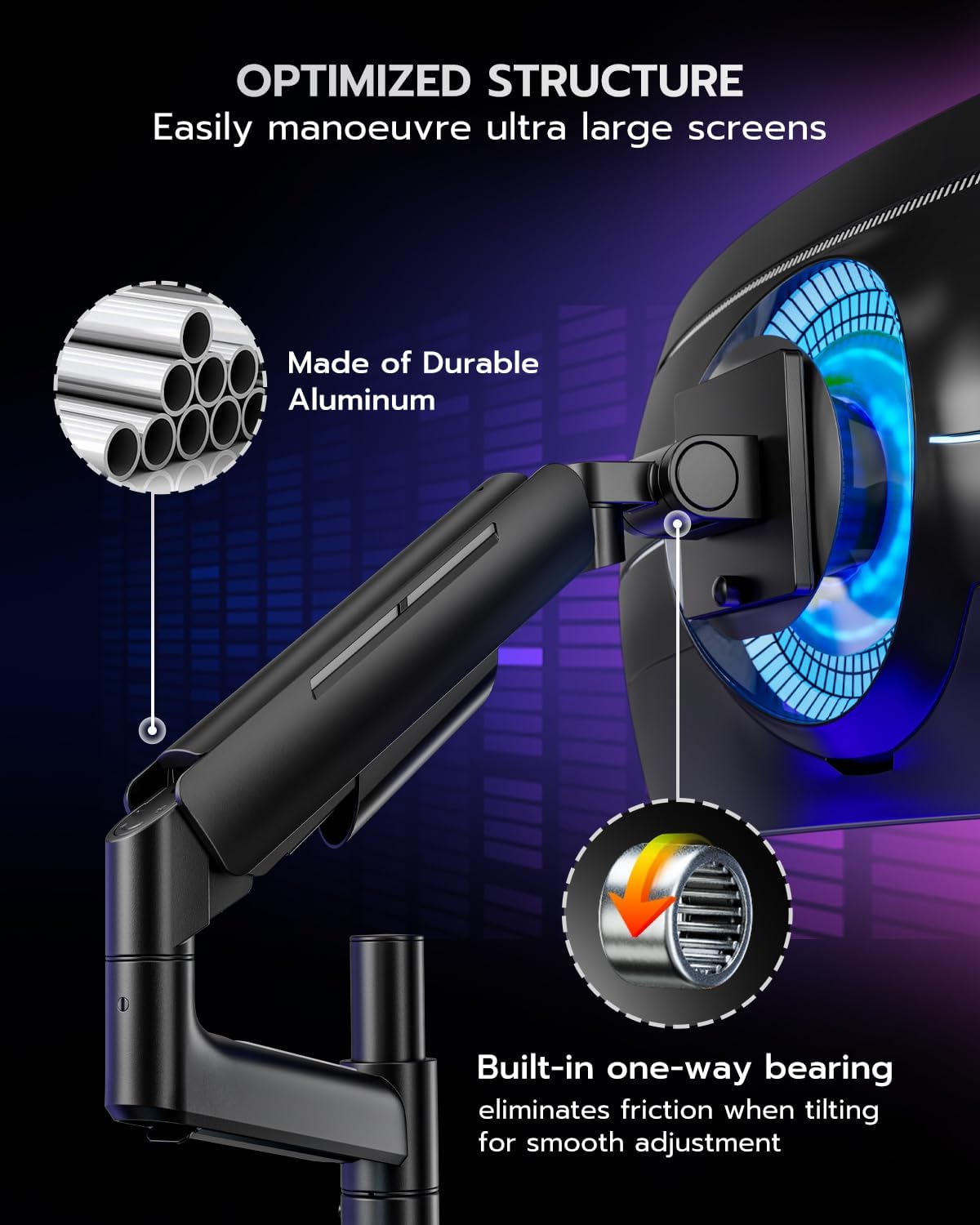 Vertical Dual Monitor Mount for 17-49 Inch Ultrawide Heavy Duty Curved Screen Stacking, Computer Monitor Arm Desk Mount, Gas Spring Adjustable Vesa Stand, Black